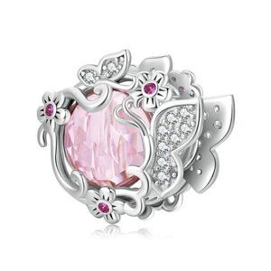 Sterling Silver Cubic Zirconia Butterfly Flower Garden Charm